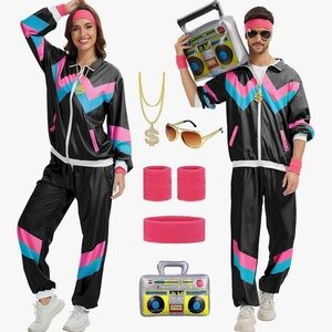 Retro Black Tracksuit with Pink and Blue Accents. Halloween costume!